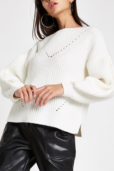 Cream Luxe Puff Sleeve Knit Jumper