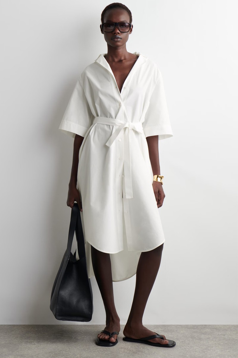 Belted Short Sleeved Midi Shirt Dress