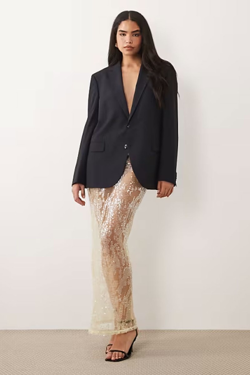 Sheer Sequin Mesh Maxi Lace Skirt Co-Ord from ASOS DESIGN 