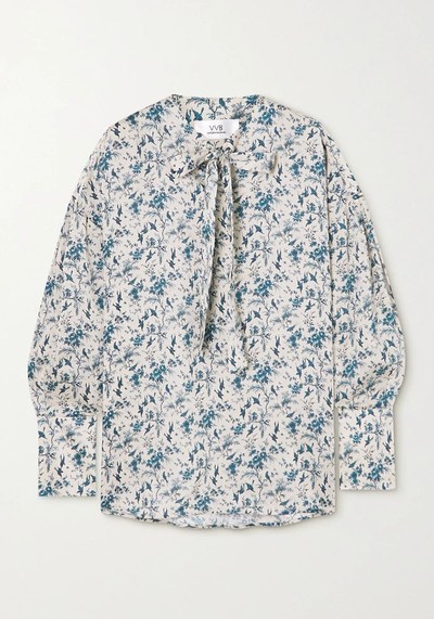 Tie-Neck Printed Recycled Twill Blouse from Victoria Beckham