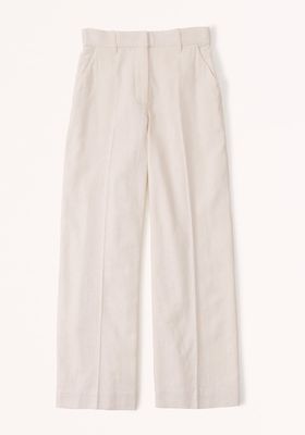 Clean Linen-Blend Tailored Wide Leg Pant