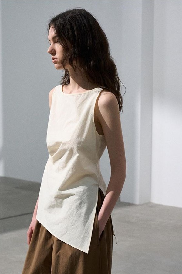 Cotton Blend Linen Waisted Top