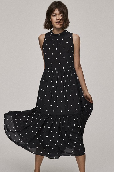 Jet Black Polka Long Neck Tie Dress from Asceno