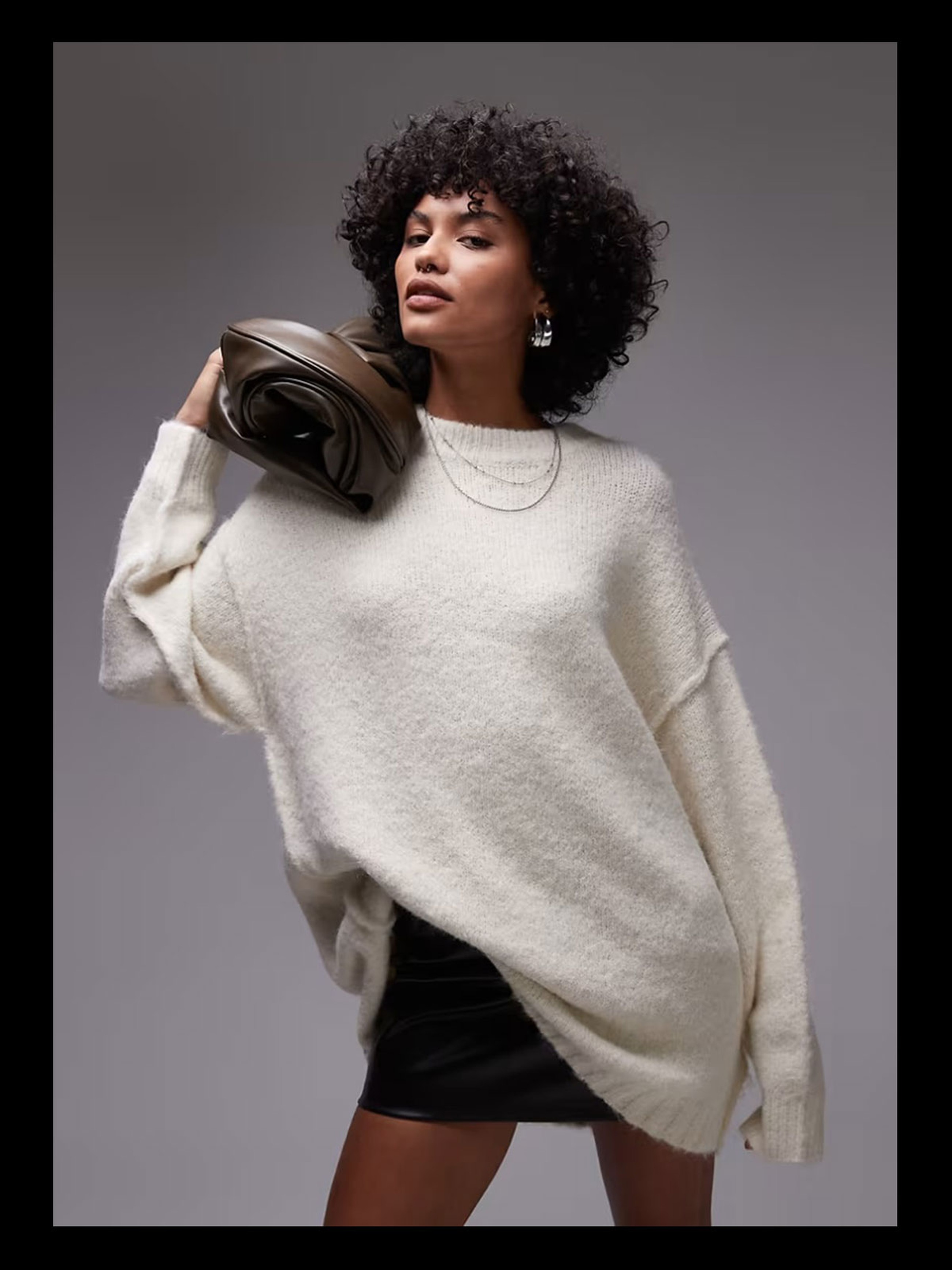 Knitted Fluffy Crew Longline Jumper from Topshop