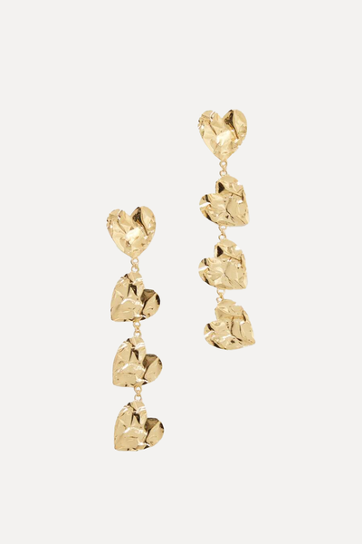 Crushed Heart Gold-Tone Earrings from Oscar De La Renta