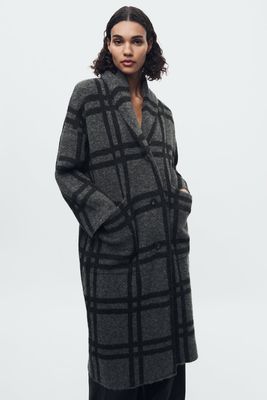 Check Knit Jacquard Coat, £69.99 | Zara