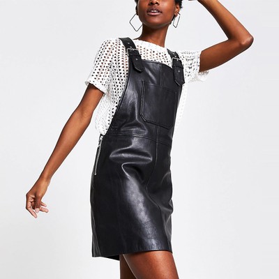 Black Leather Pinafore Dress