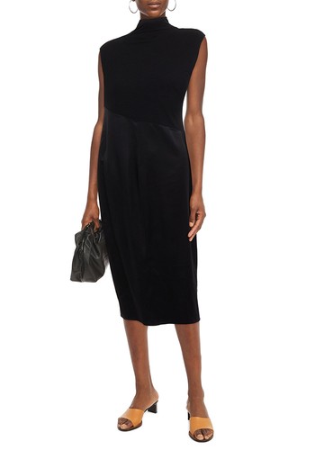 Satin-Paneled Jersey Midi Dress