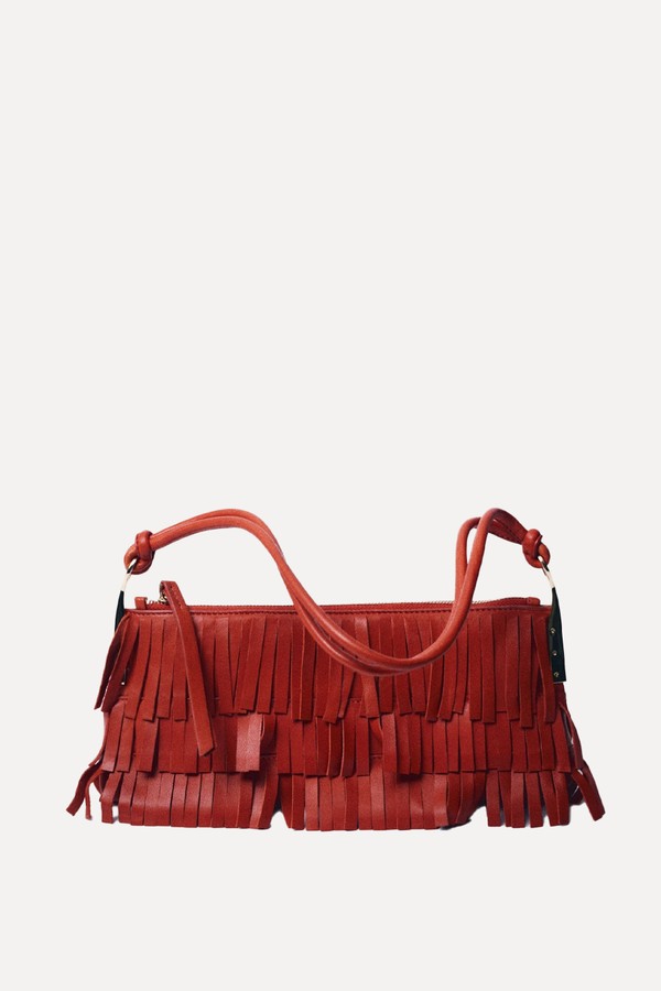 Leather Shoulder Bag With Fringes