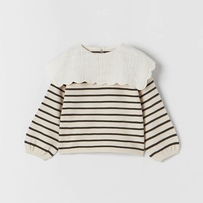 Knit Sweater With Contrast Bib Collar