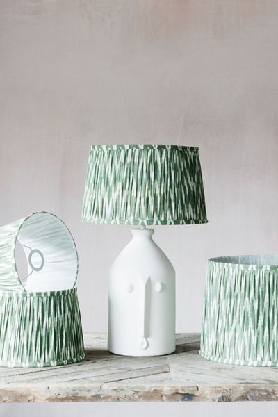 Olive Green Pleated Ikat Lampshades, From £28 | Graham & Green