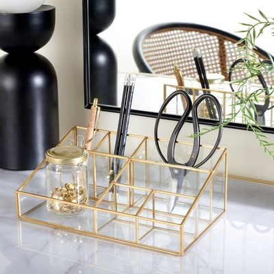 Gold Glass Desk Storage