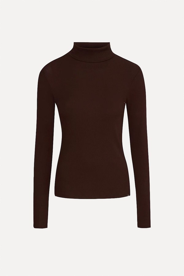 Long Sleeve Roll Neck Ribbed Fitted Soft Jersey Top from GEORGE AT ASDA