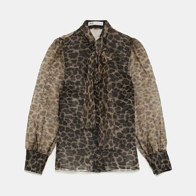 Animal Print Blouse With Bow from Zara