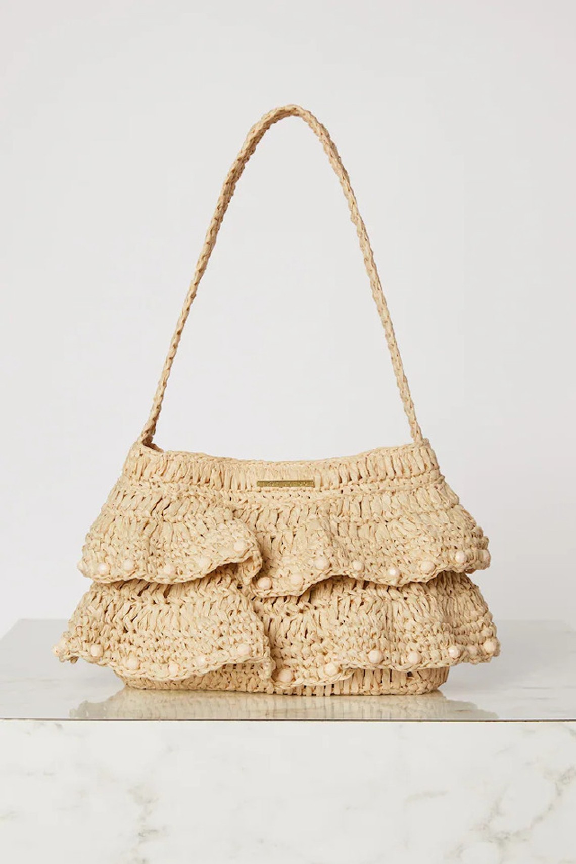 Beaded Raffia Straw Ruffle Shoulder Bag from Lipsy