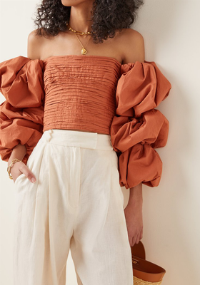 Transcend Cotton Off-The-Shoulder Crop Top from Aje
