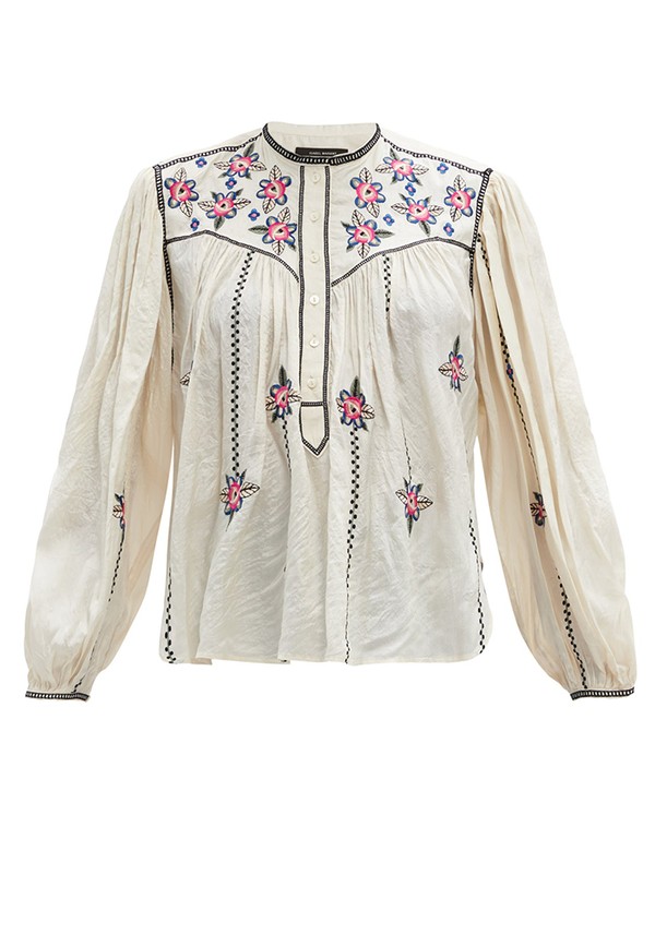 Caitlyn Floral-Embroidered Silk Blouse from Isabel Marant
