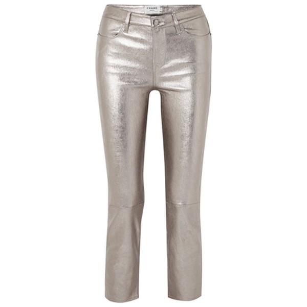 Cropped Metallic Stretch-Leather High-Rise Straight-Leg Pant from Frame