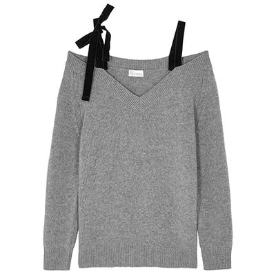 Grey Open-Shoulder Wool Jumper from Red Valentino