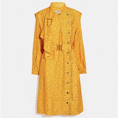 Dot Print Architectural Drape Belted Dress from Coach
