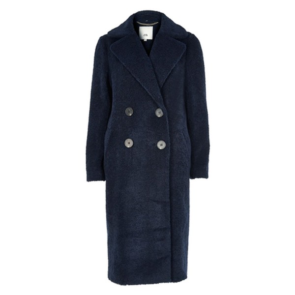 Navy Double Breasted Borg Coat
