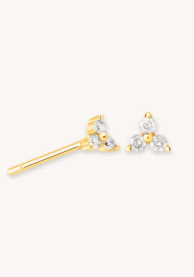 Triple Crystal stud Earrings In Gold