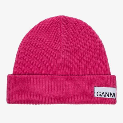 Pink Wool Knit Beanie from Ganni