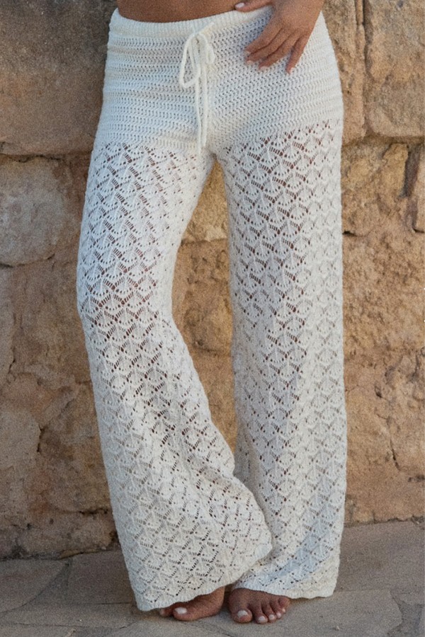 Cotton Rich Mixed Crochet Bandeau Beach Top & Trousers Co-Ord from 4th & Reckless x Luana Barron