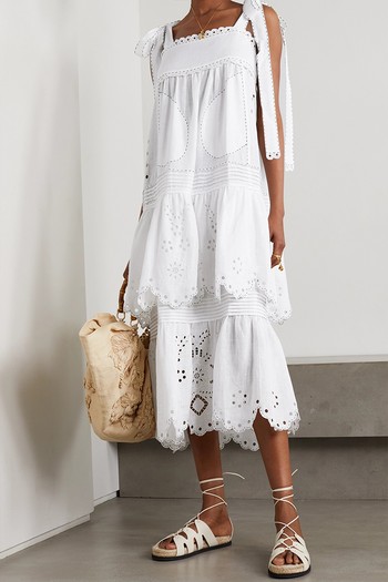 Charlotte Tiered Broderie Anglaise Linen Midi Dress, £1,786 | Vita Kin