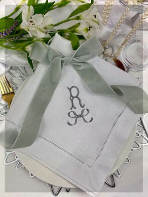 Embroidered Antique Monogram Linen Napkin from Adorned Embroidery