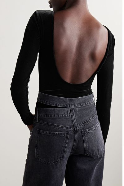 Corrin Open Back Stretch Velvet Bodysuit from Agolde