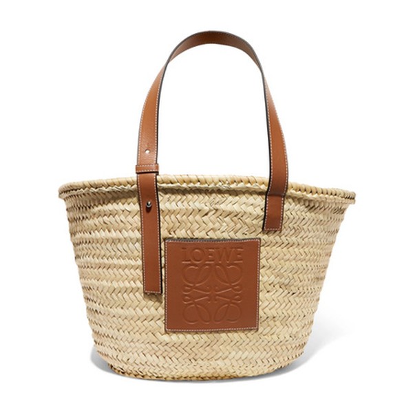 Medium Leather-Trimmed Woven Raffia Tote