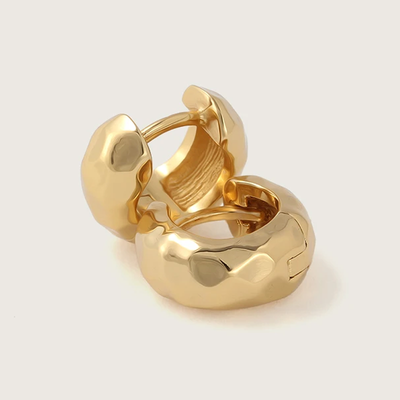 Gold Chunky Hammered Mini Huggie Earrings