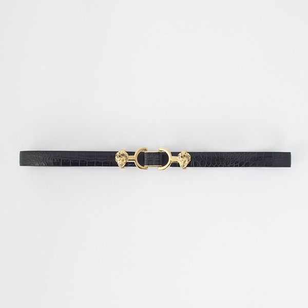 Croc-Effect Leather & Horsebit Belt from Maje