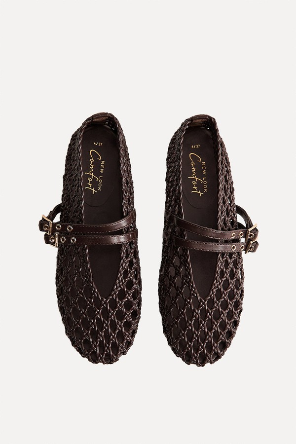 Woven Faux Leather Mary Jane Flats