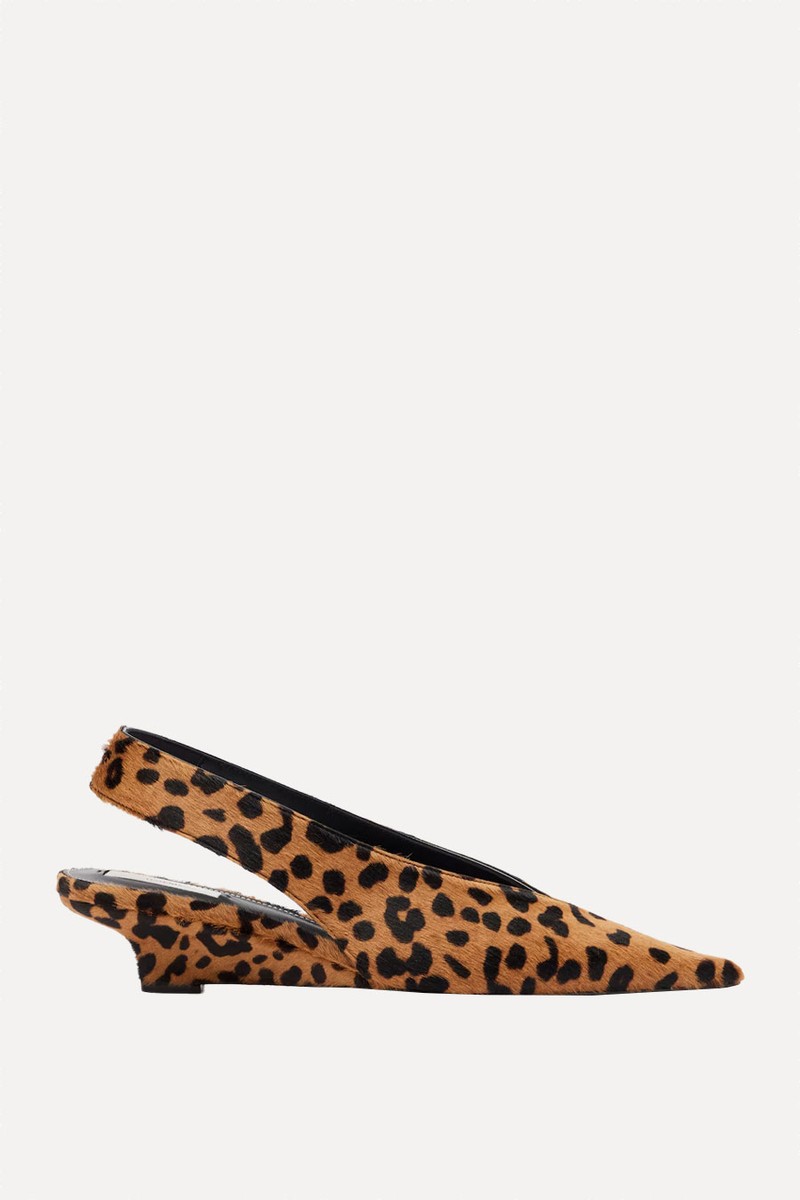 Leopard-Print Calf Hair Wedge Slingback Pumps from Toteme