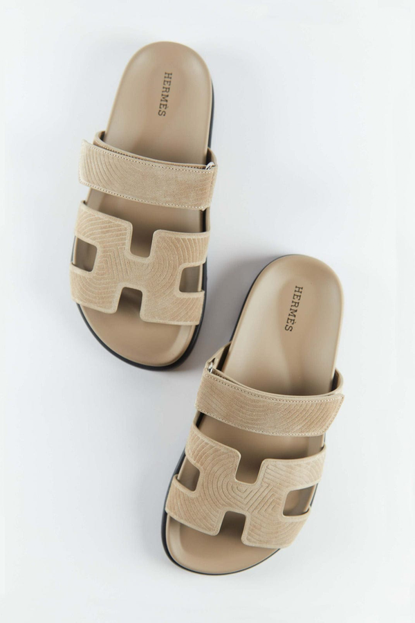 Chypre Sandals, Beige Sable Suede Leather from Hermès