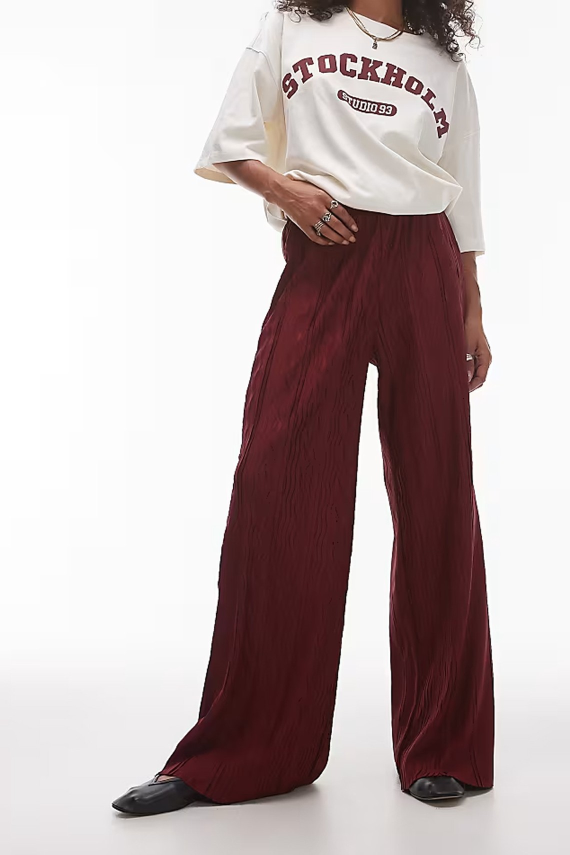 Crinkle Plisse Wide Leg Trousers from Topshop