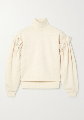 Faux-Pearl Embellished Cotton-Jersey Turtleneck Sweatshirt from Mother Of Pearl