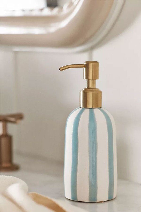 Striped Ceramic Soap Dispenser