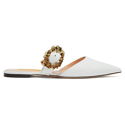 Crystal-Embellished Buckled Leather Mules from Ruper Sanderson