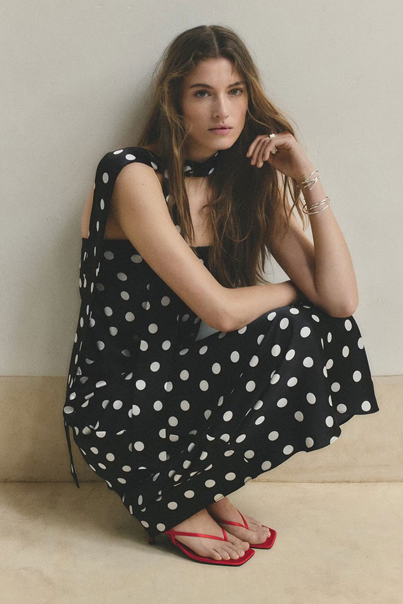 Polka-Dot Satin-Finish Dress from Mango