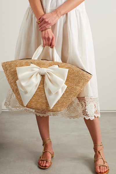 Carlotta Satin-Trimmed Straw Tote from Eugenia Kim