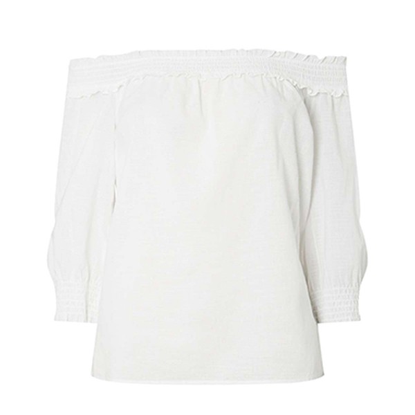 Ivory Shirred Frill Bardot Top