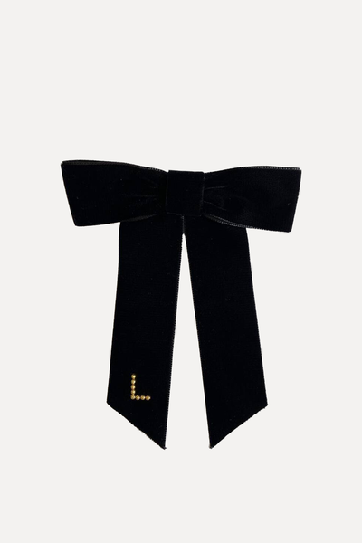 Personalised Velvet Hair Bow With Gold Monogram