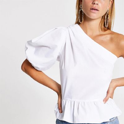 White One Shoulder Peplum Top