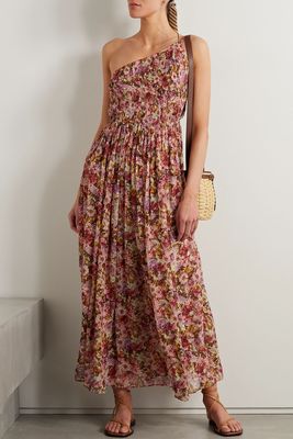 Felicity One-Shoulder Shirred Floral-Print Silk-Gauze Maxi Dress, £583.66 | DÔEN