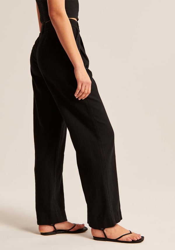 Linen-Blend Tailored Wide Leg Pant