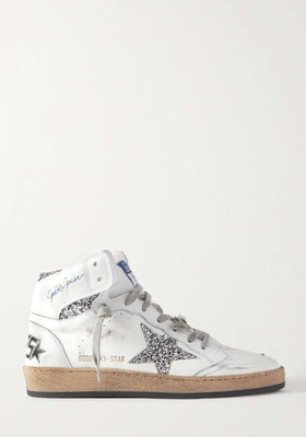 Sky Star Distressed Glittered Leather High Tops from Golden Goose
