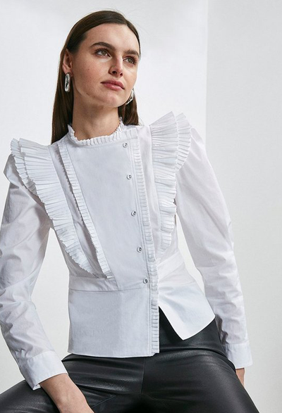 Pleat Ruffle Button Detail Blouse 